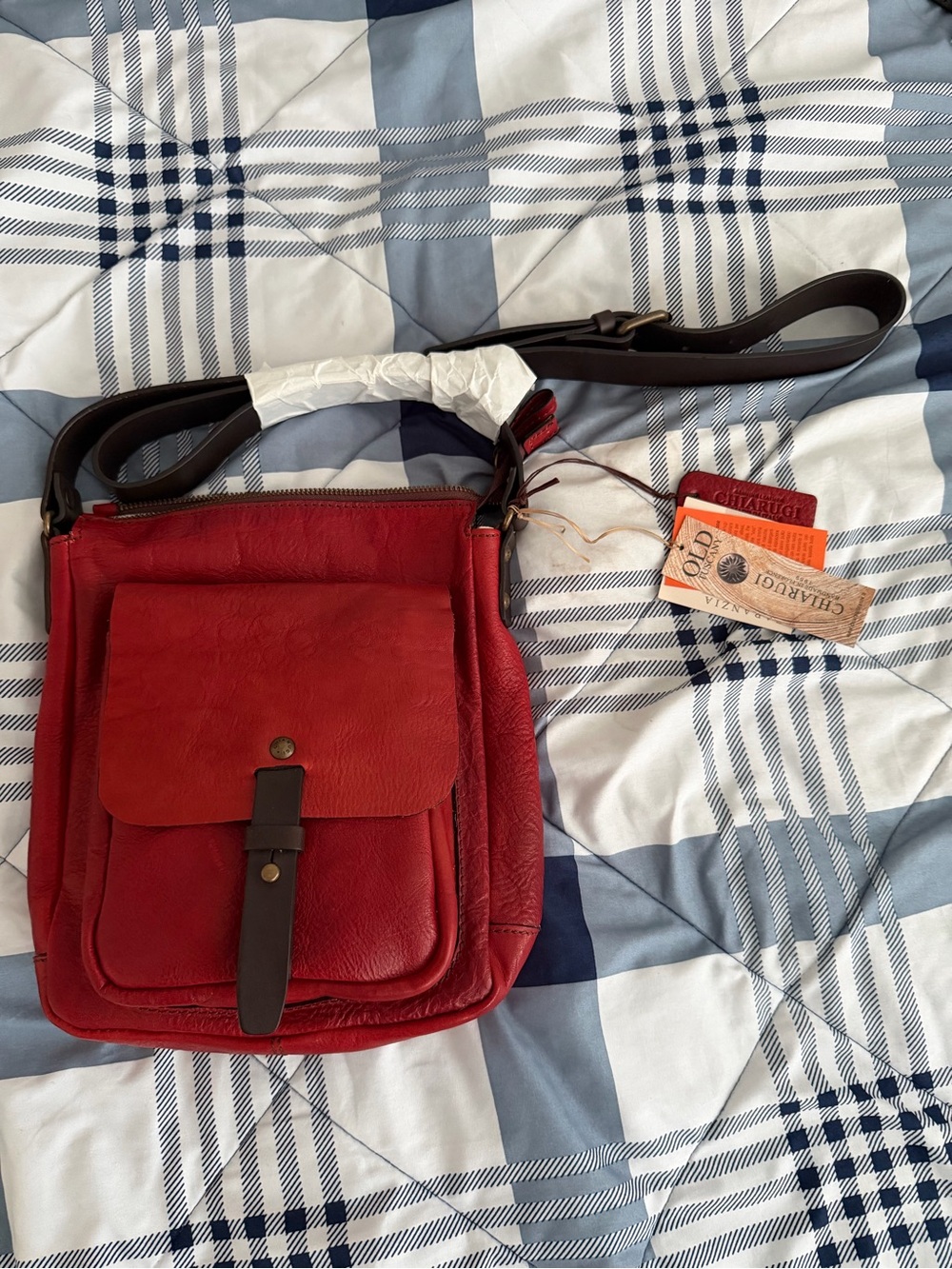 NWT Chiarugi Florence Italian Leather Messenger Crossbody Bag - Red/Burgundy